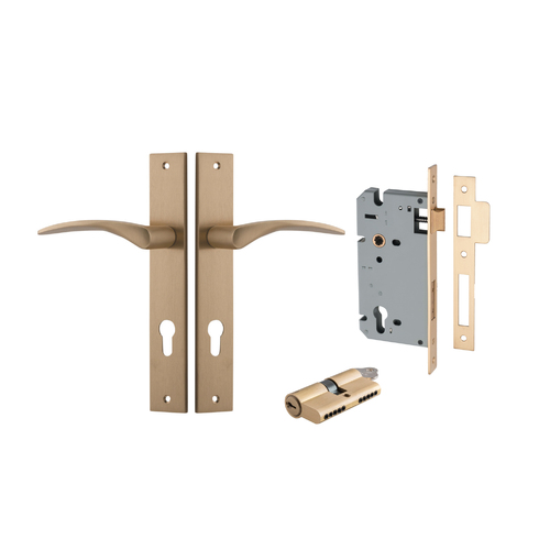 Iver Oxford Door Lever Handle on Rectangular Backplate Entrance Kit Key/Key Brushed Brass 