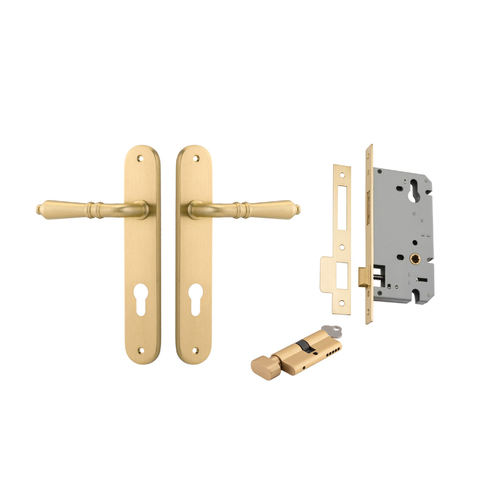Iver Sarlat Door Lever Handle on Oval Backplate Entrance Kit Key/Thumb Brushed Gold PVD 