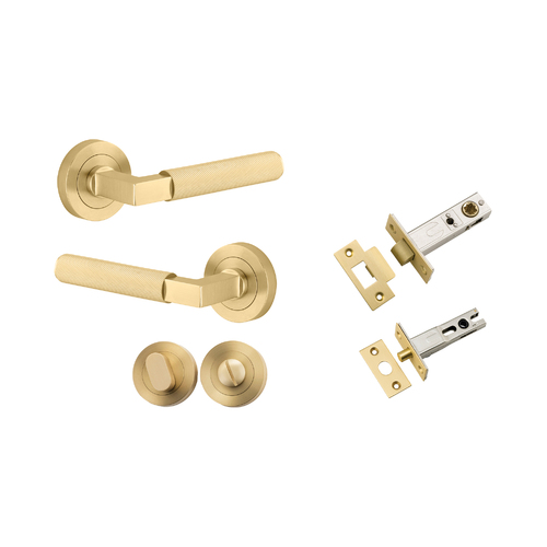 Iver Brunswick Door Lever Handle on Round Rose Privacy Kit Brushed Gold PVD 16261KPRIV60