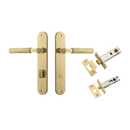 Iver Brunswick Door Lever Handle on Oval Backplate Privacy Kit Brushed Gold PVD 16268KPRIV60