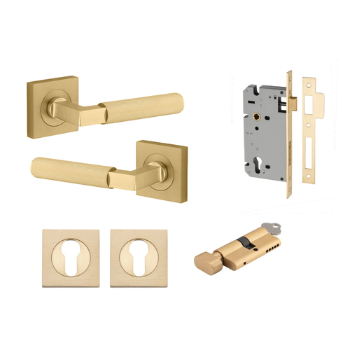 Iver Brunswick Door Lever on Square Rose Entrance Kit Key/Thumb Brushed Gold PVD 16269KENTR60KT
