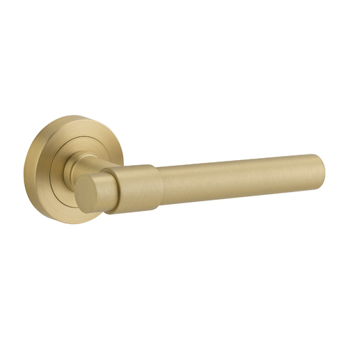 Iver Helsinki Door Lever Handle on Round Rose Brushed Gold PVD 16626