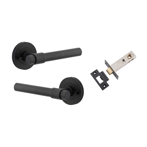 Iver Helsinki Door Lever Handle on Round Rose Inbuilt Privacy Matt Black 20623KIBPRIV60