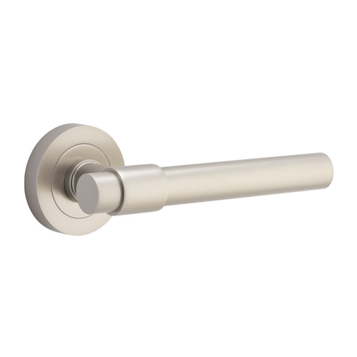 Iver Helsinki Door Lever Handle on Round Rose Satin Nickel 20629