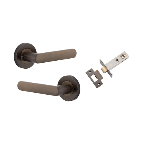 Iver Osaka Door Lever Handle on Round Rose Inbuilt Privacy Signature Brass 20771KIBPRIV60