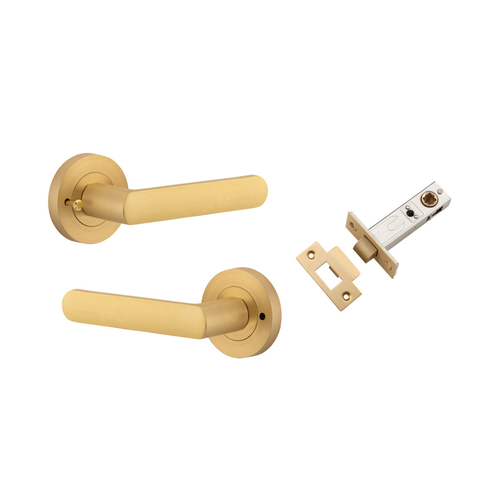Iver Osaka Door Lever Handle on Round Rose Inbuilt Privacy Brushed Brass 20776KIBPRIV60