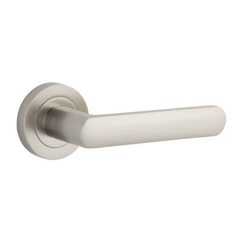 Iver Osaka Door Lever on Round Rose Satin Nickel 20779