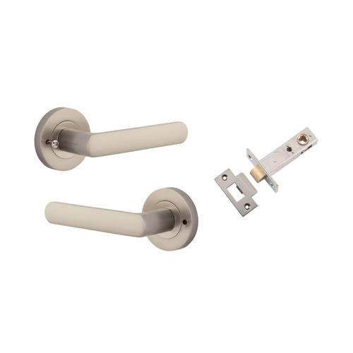 Iver Osaka Door Lever Handle on Round Rose Inbuilt Privacy Satin Nickel 20779KIBPRIV60