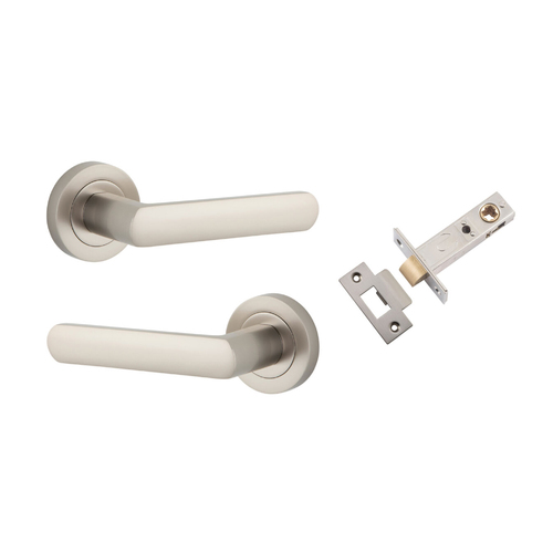 Iver Osaka Door Lever Handle on Round Rose Passage Kit Satin Nickel 20779KPASS60