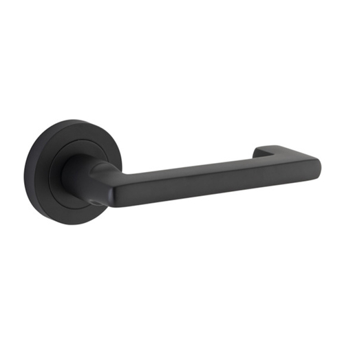 Iver Baltimore Return Door Lever Handle on Round Rose Matt Black 20783