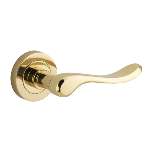 Iver Stirling Door Lever Handle on Round Rose Polished Brass 20790