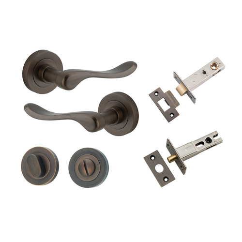 Iver Stirling Door Lever Handle on Round Rose Privacy Kit Signature Brass 20791KPRIV60