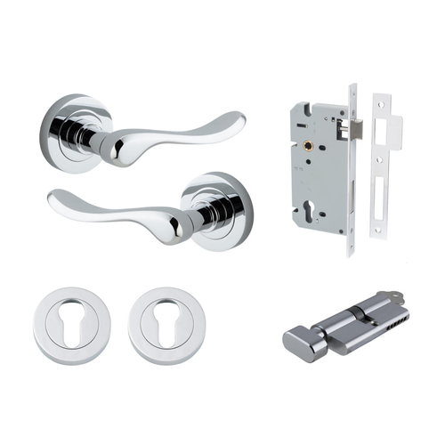 Iver Stirling Door Lever Handle on Round Rose Entrance Kit Key/Thumb Polished Chrome 20794KENTR60KT