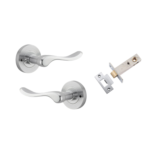Iver Stirling Door Lever Handle on Round Rose Inbuilt Privacy Brushed Chrome 20795KIBPRIV60