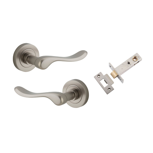 Iver Stirling Door Lever Handle on Round Rose Passage Kit Satin Nickel 20799KPASS60