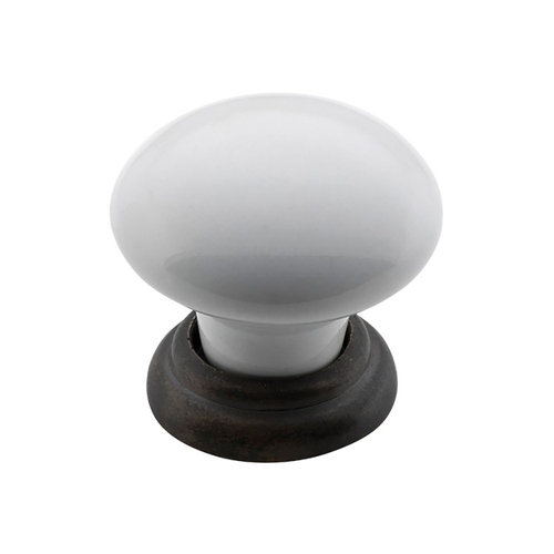 Tradco Cupboard Knob White Porcelain Antique Brass 32mm x 30mm 21035