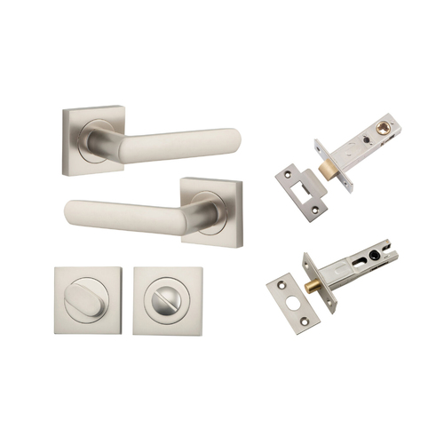 Iver Osaka Door Lever Handle on Square Rose Privacy Kit Satin Nickel 20779KPRIV60