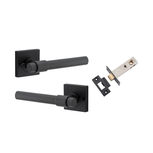 Iver Helsinki Door Lever on Square Rose Inbuilt Privacy Kit Matt Black 21203KIBPRIV60