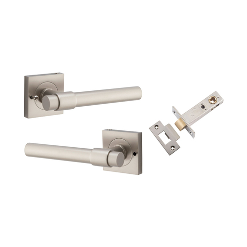 Iver Helsinki Door Lever on Square Rose Inbuilt Privacy Kit Satin Nickel 21209KIBPRIV60