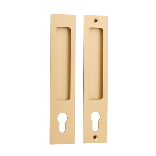 Iver Rectangular Flush Pull Euro Lock Brushed Brass 21416E *Pair*