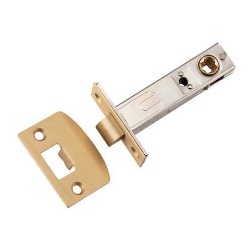 Tradco Hard Sprung Split Cam Tube Latch with Strike 70mm Satin Brass 21530
