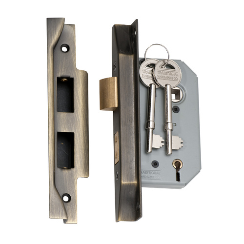Tradco Rebated 5 Lever Mortice Lock Antique Brass 46mm 2154