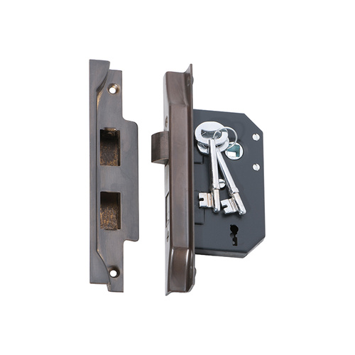 Tradco 2204AB 3 Lever Rebated Lock Antique Brass 44mm