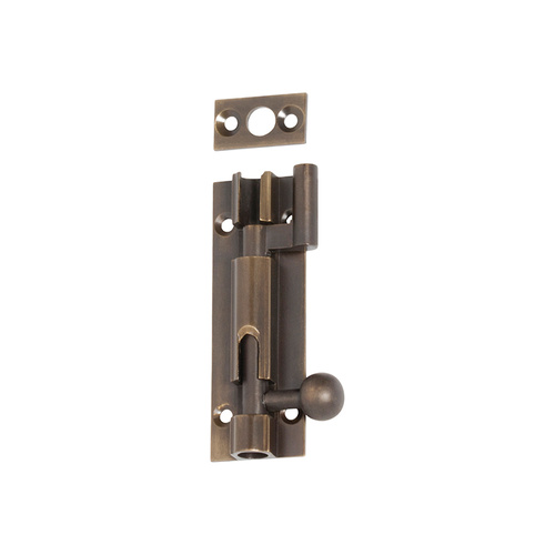 Tradco 2325 Barrel Bolt Offset Antique Brass 75x25mm