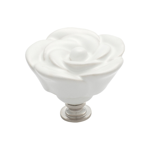 Out of Stock: ETA Early September - Tradco 3009WHCP Flower Knob Ceramic White Polished Chrome 50mm