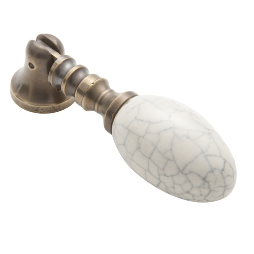 Tradco 3040IVAB Drop Handle Porcelain Crazed Ivory Antique Brass 65mm