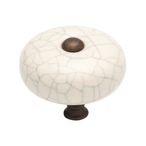 Tradco 3041IVAB Porcelain Knob Crazed Ivory Antique Brass 38mm