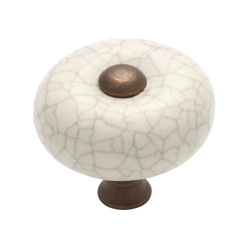 Restocking Soon: ETA Early March - Tradco 3042IVAB Porcelain Knob Crazed Ivory Antique Brass 32mm