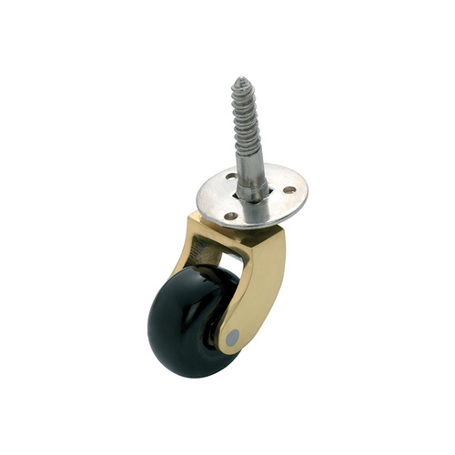 Out of Stock: ETA Mid September - Tradco 3502PB Screw Plate Castor Brown Porc. Wheel Polished Brass 32mm