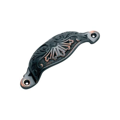 Tradco Ornate Cupped Drawer Pull 110x35mm Antique Copper 3562