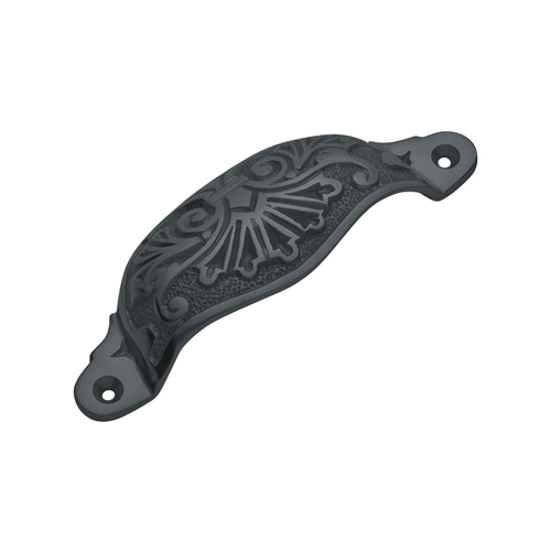Tradco Ornate Cupped Drawer Pull 110x35mm Matt Black 3572