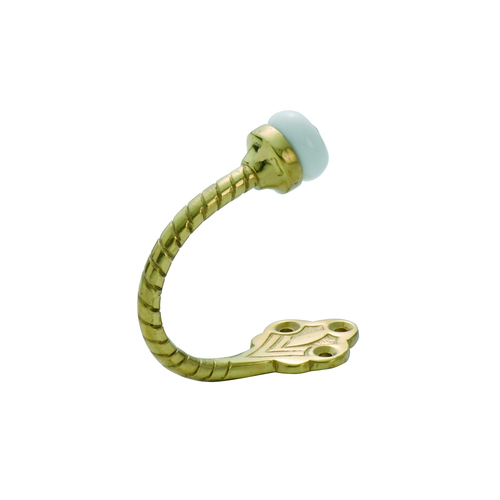 Tradco Porcelain Tip Rope Robe Hook Polished Brass 3975