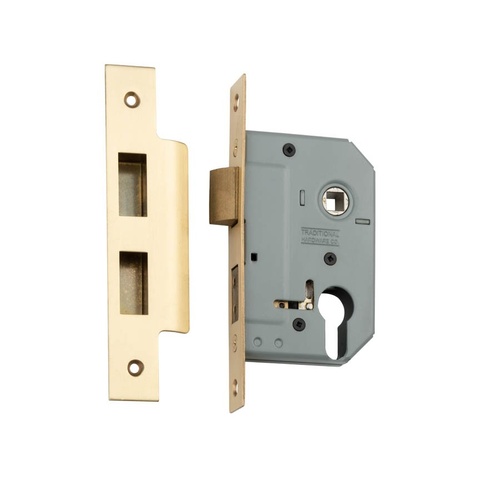 Tradco Mortice Lock Euro Satin Brass CTC 47.5mm Backset 46mm 4047