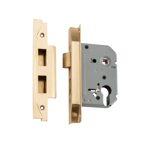 Tradco Mortice Lock Euro Rebated Satin Brass CTC 47.5mm Backset 57mm 4052