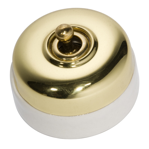 Restocking Soon: ETA Mid May - Tradco 5100PB Ivory Porcelain Base Switch Polished Brass 