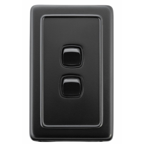 Tradco 5343 2 Gang Flat Plate Rocker Switch Matte Black