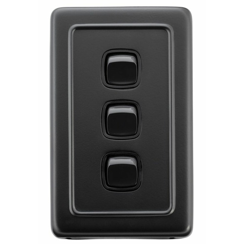 Tradco 5344 3 Gang Flat Plate Rocker Switch Matte Black