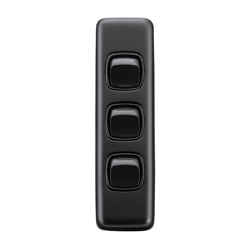 Tradco 3 Gang Flat Plate Rocker Switch Matt Black 5346 