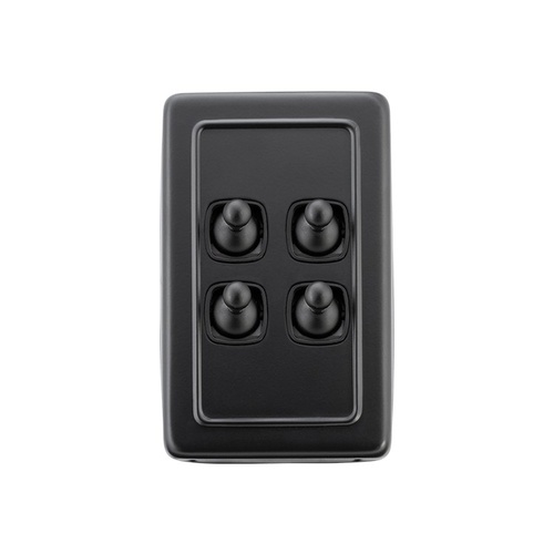 Tradco 5355 4 Gang Flat Plate Toggle Switches Matt Black 72x115mm