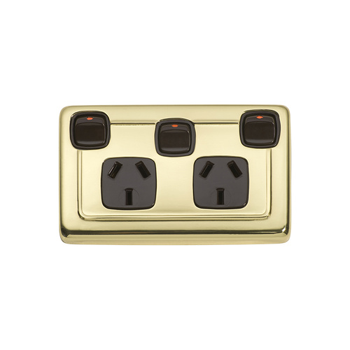 Tradco 5807PB Double P/Point W/Switch Polished Brass BR 115x72mm