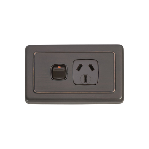 Tradco 5818AC Single Power Point Antique Copper BR 115x72mm