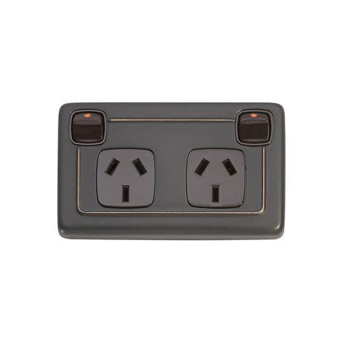 Tradco 5819AC Double Power Point Antique Copper BR 115x72mm