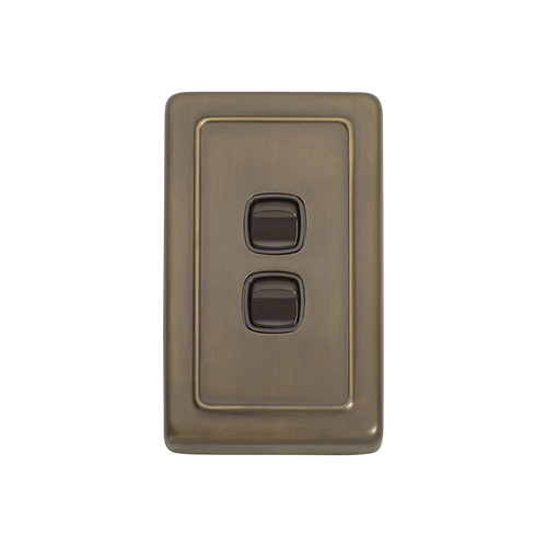 Tradco 5843AB Switch Rocker 2 Gang Antique Brass BR 72x115mm