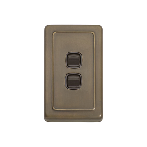 Out of Stock: ETA Mid February - Tradco 5843AB Switch Rocker 2 Gang Antique Brass BR 72x115mm