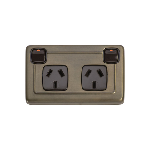 Tradco 5849AB Double Power Point Antique Brass BR 115x72mm