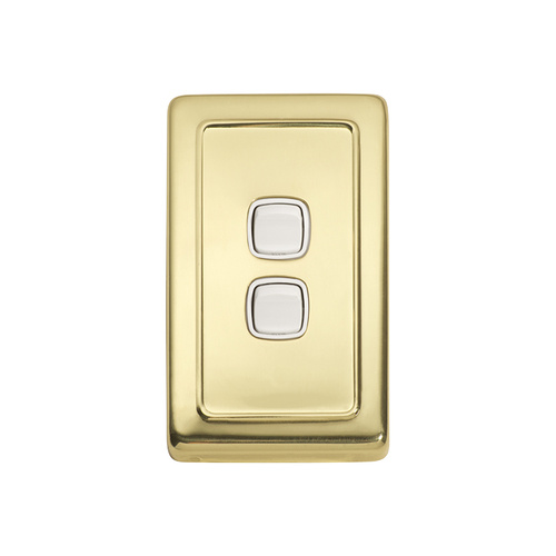 Tradco 5853PB Switch Rocker 2 Gang Polished Brass WH 72x115mm